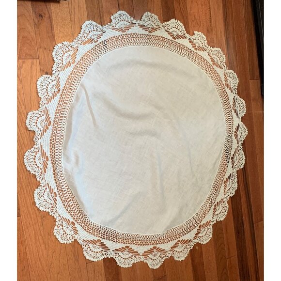 Handmade Round Lace Tablecloth with Intricate Crochet Details White 36 Inches - Picture 5 of 11